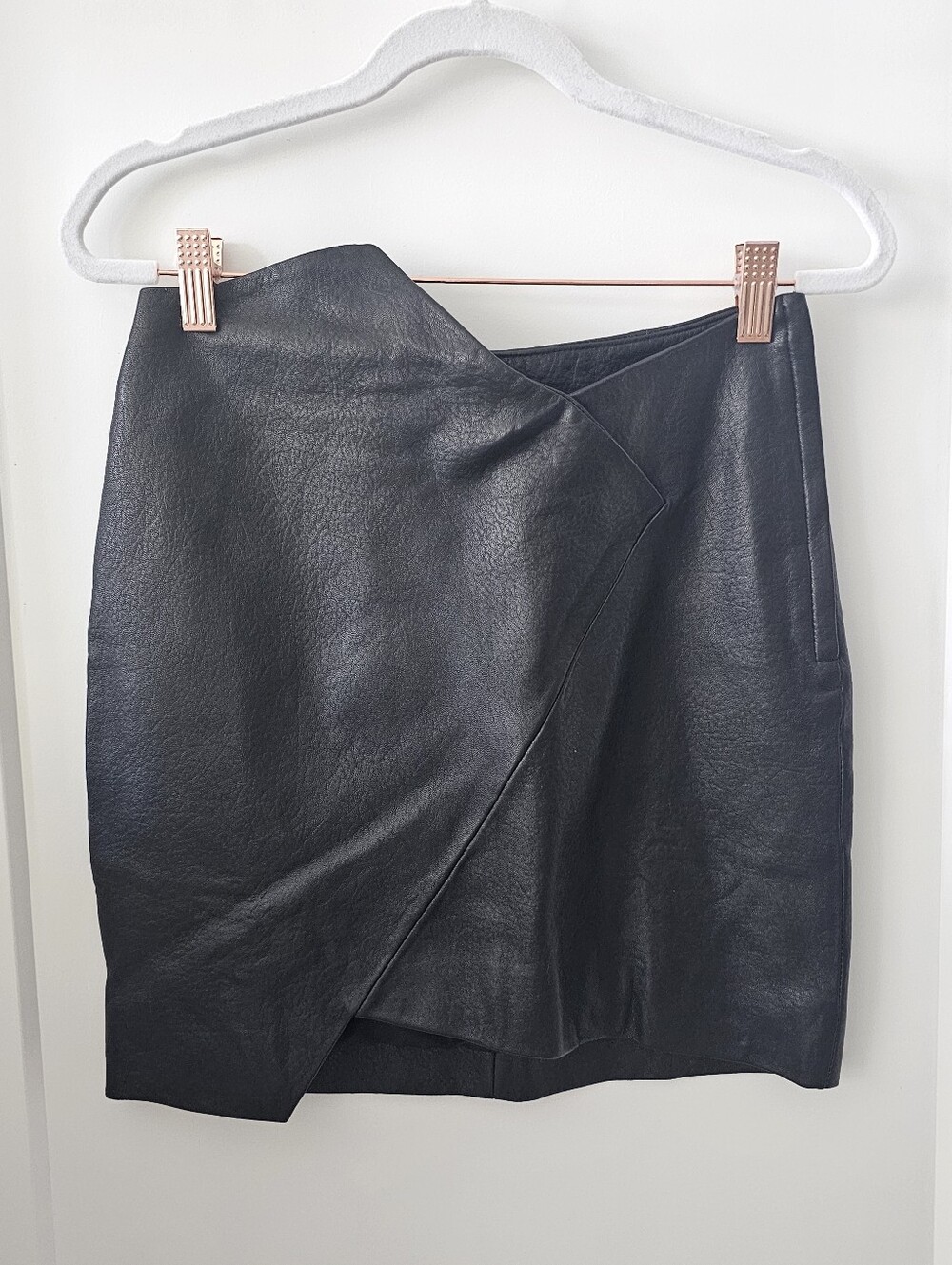 Black Asymmetric Leather Skirt